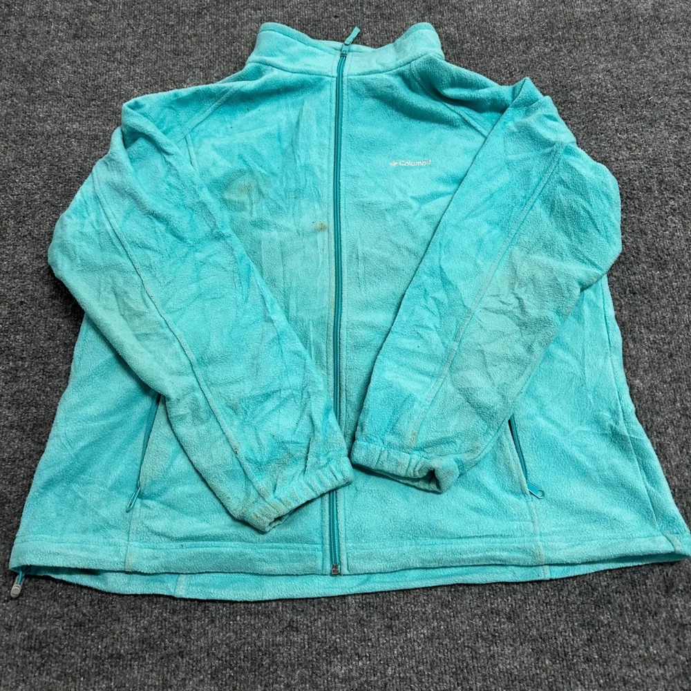 Columbia Fleece Jacket Womens Size 2X Turquoise Blue Full Zip Outdoor Stained
